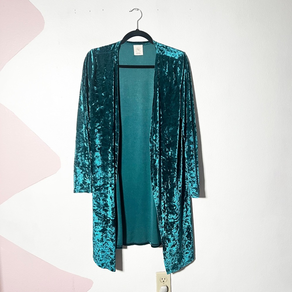 Teal Green Velvet Cardigan S/M Duster Whimsigoth Gothic Fairy Grunge